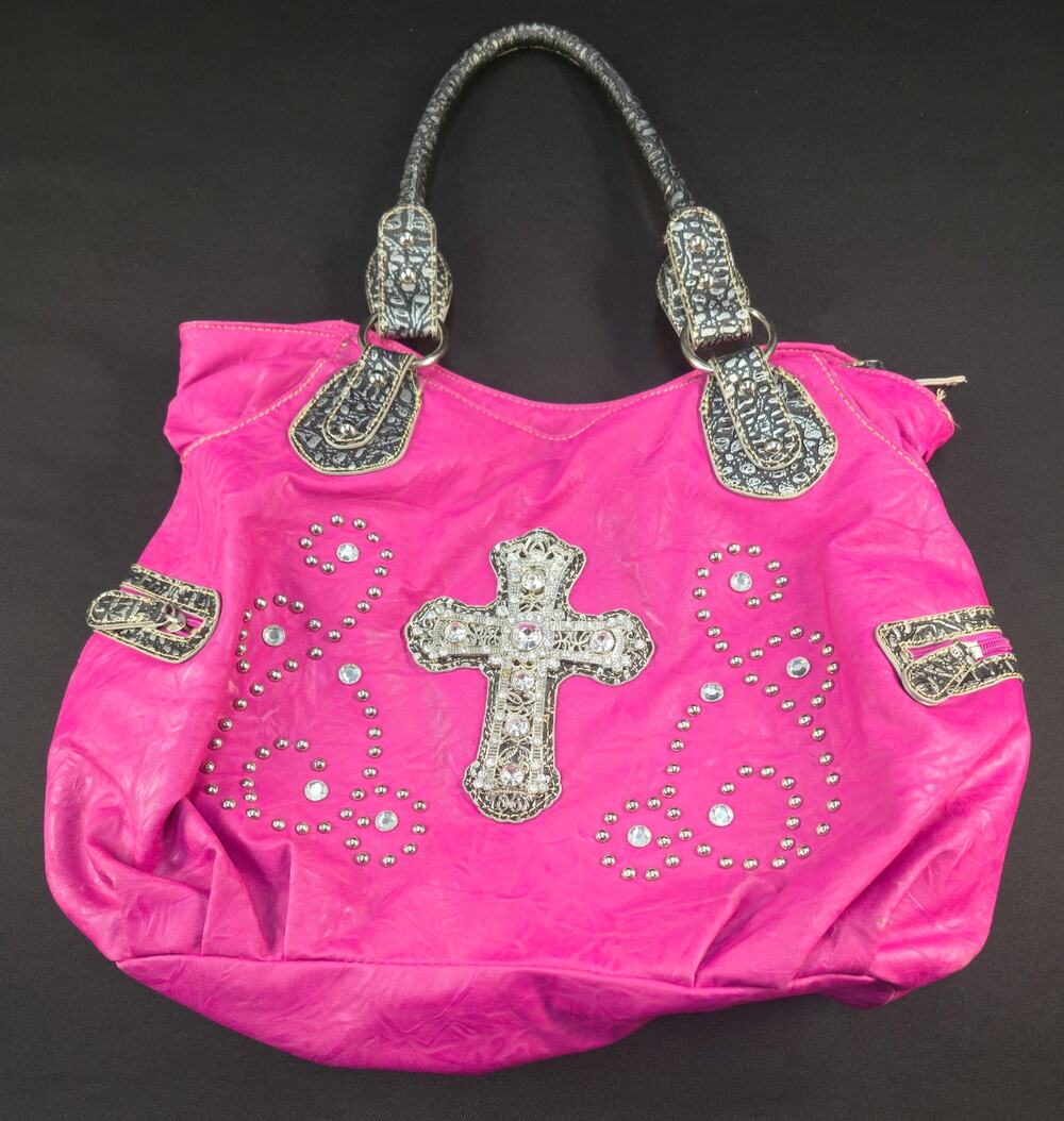 Pink Western Rhinestone Cross Studded Handbag Purse Faux Leather Zip Top